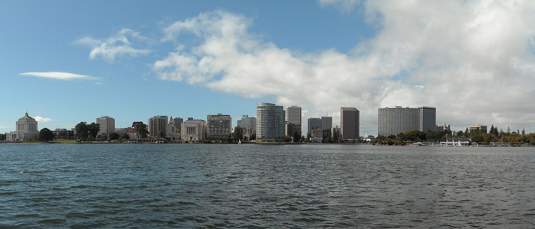 Lake Merritt and the downtown Oakland skyline in the East Bay